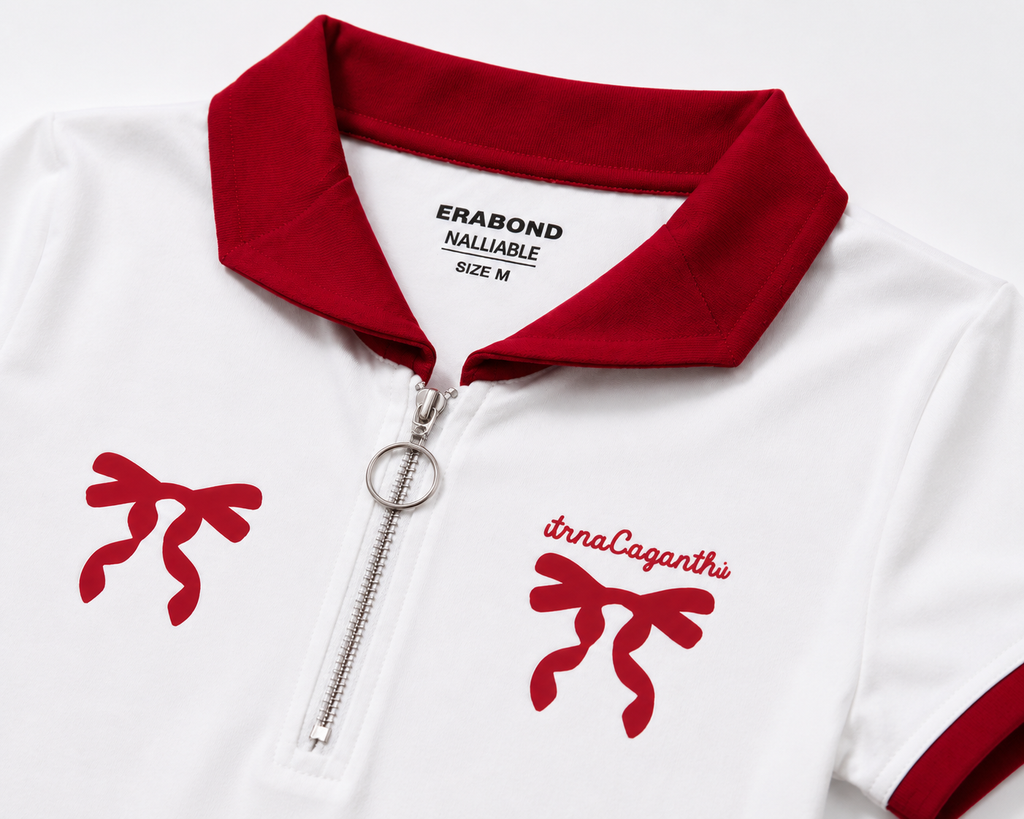 Cherry Zip-Up Crop Polo Top for Women