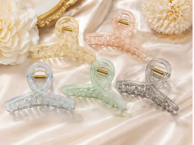 Pastel Loop Hair Claw Clips – Transparent Matte Hair Accessories (Pack of 2)