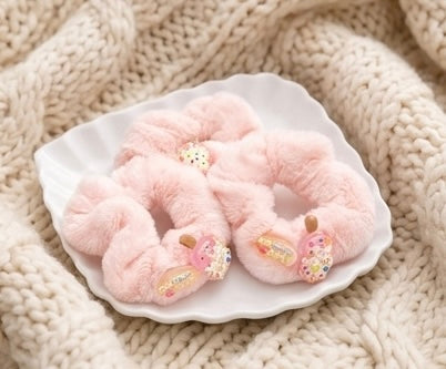 Pcs Cute Plush Ice Cream Scrunchies for Women & Girls | Soft Velvet Hair Ties | Premium Hair Accessories | Multicolor