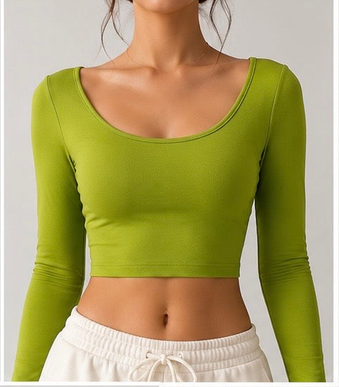 Women’s Long Sleeve Backless Cross-Wrap Crop Top