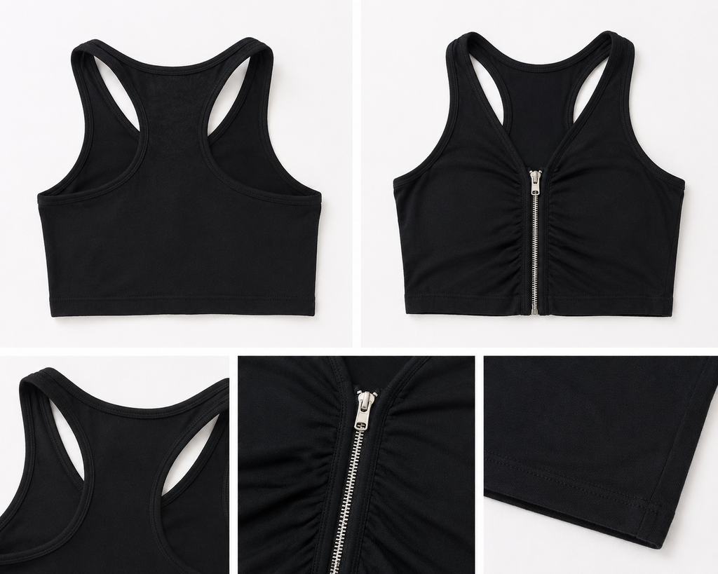 FlexFit Zip-Front Racerback Sports Crop Top