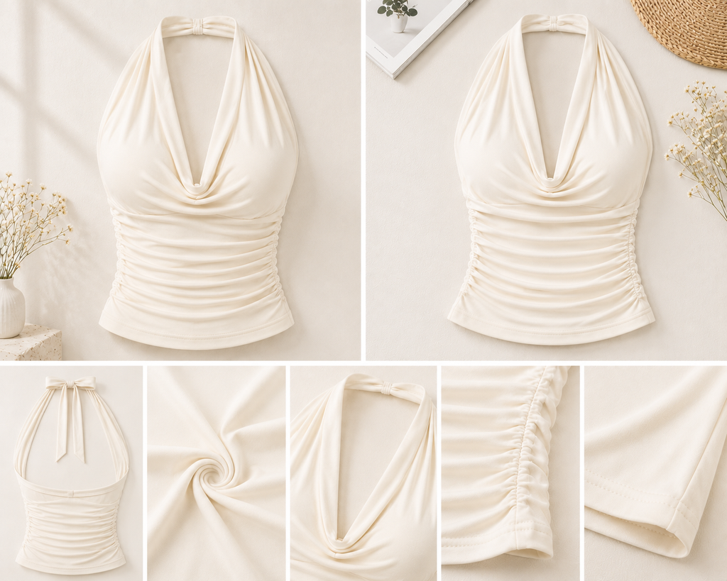 Ivory Bliss Ruched Halter Neck Top