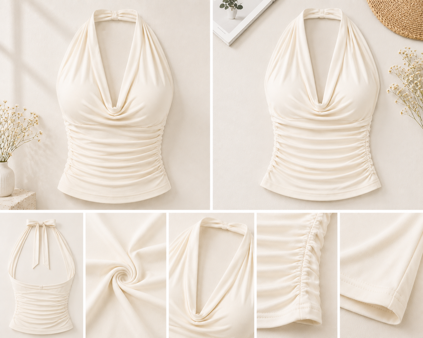 Ivory Bliss Ruched Halter Neck Top