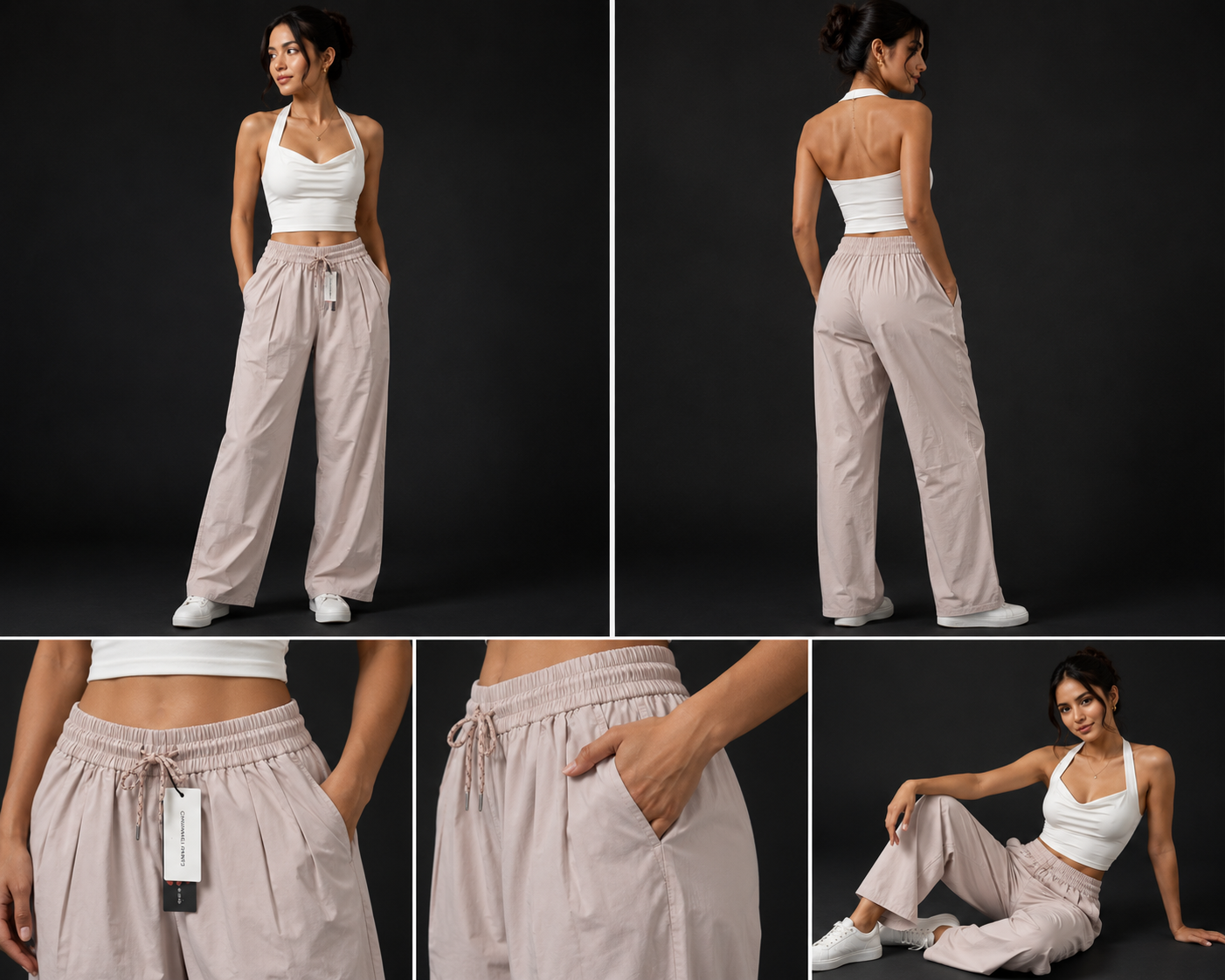 Women’s Relaxed Fit Wide-Leg Lounge Pants – Light Beige