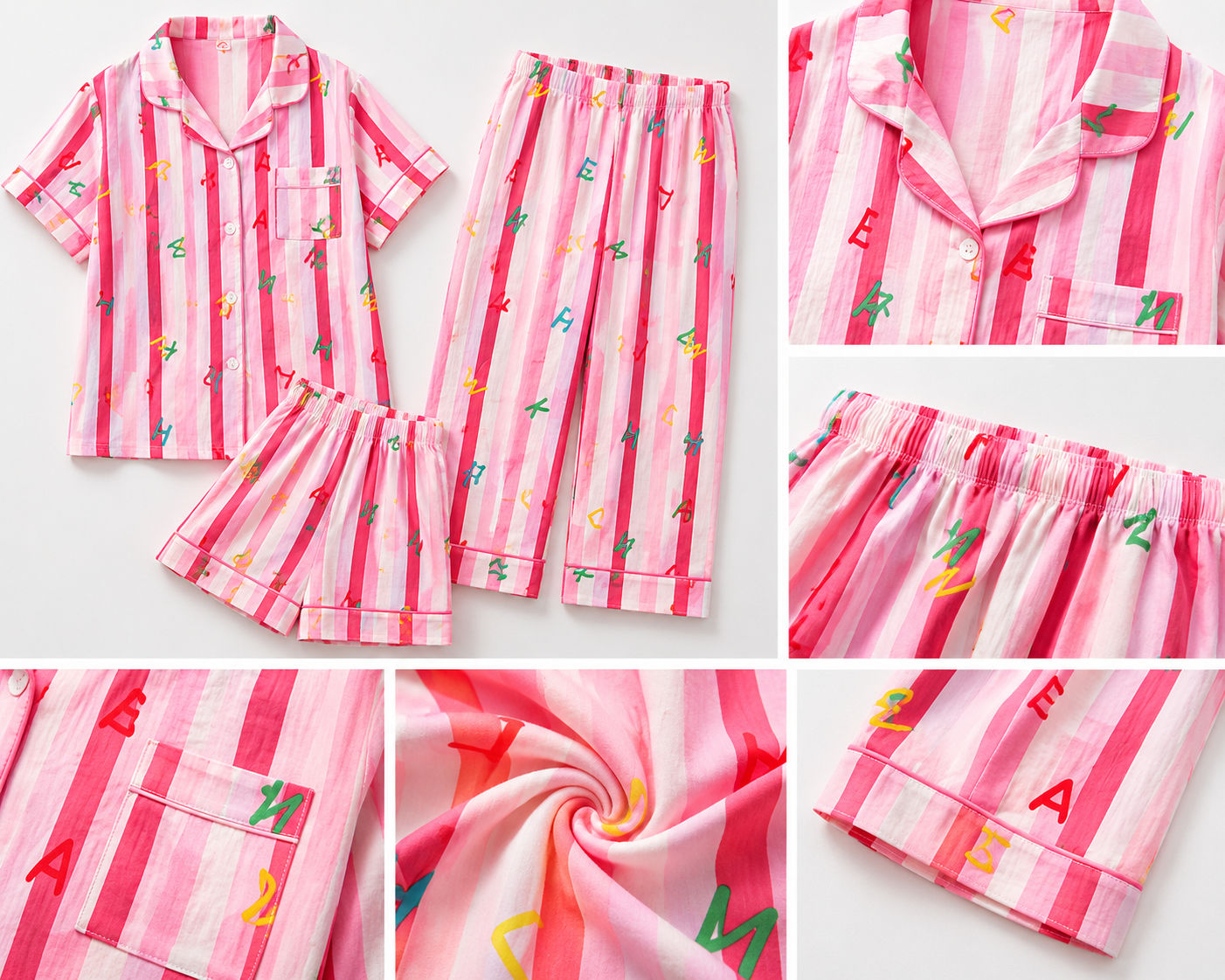 💖 Candy Stripe Dream Cotton Night Suit 3 Set