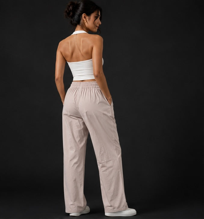 Women’s Relaxed Fit Wide-Leg Lounge Pants – Light Beige