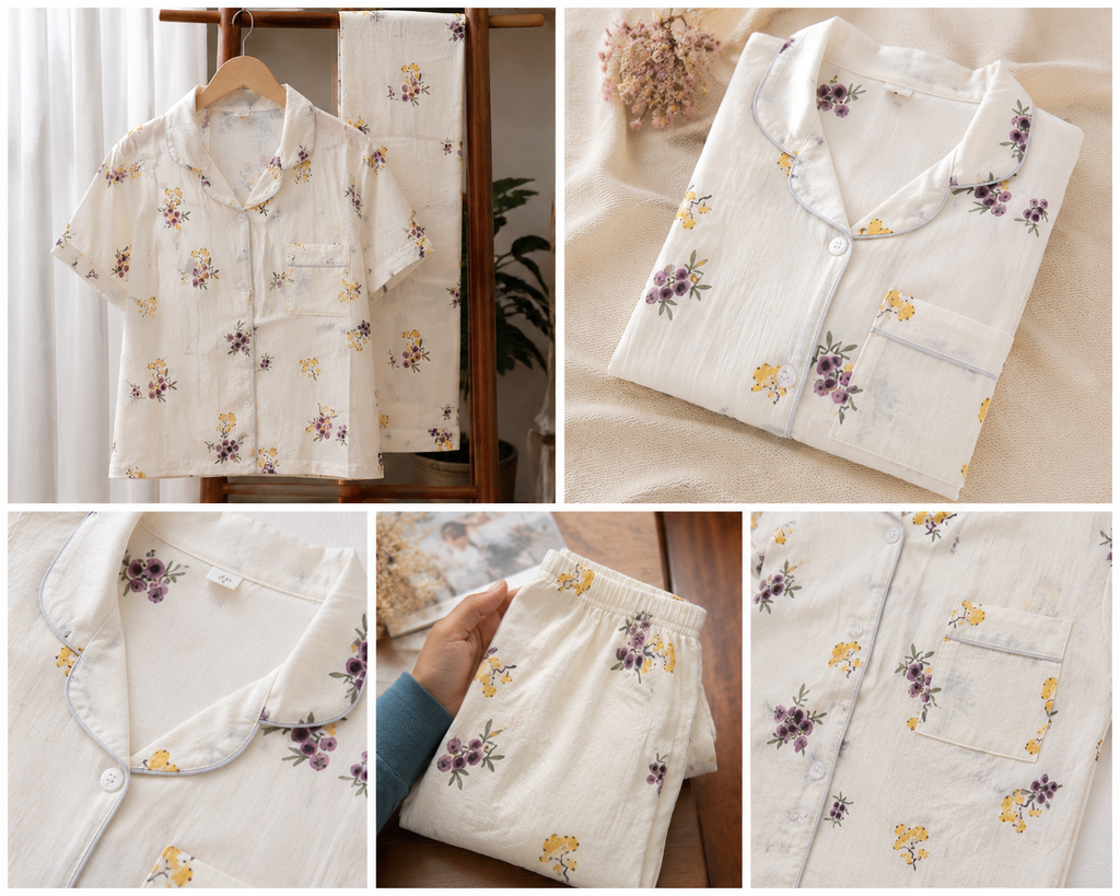 🌼 Ivory Bloom Premium Cotton Night Suit Set