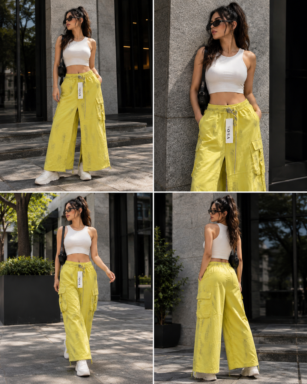Women’s Wide Leg Cargo Pants | High Waist Baggy Parachute Trousers with Utility Pockets