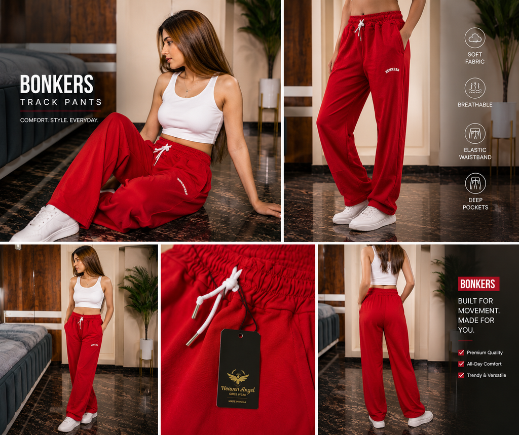 Women’s Bonkers Wide Leg Track Pants – High Waist Relaxed Fit Joggers