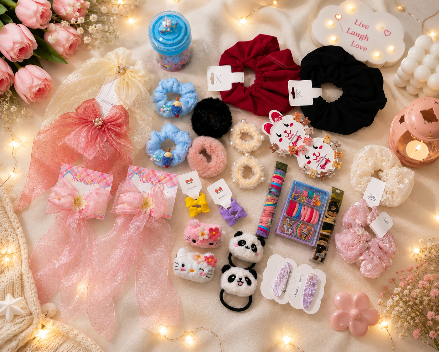 Girls Premium Hair Accessories Combo Set | Cute Hair Bows, Scrunchies, Hair Clips, Rubber Bands & Kids Hair Ties Gift Collection