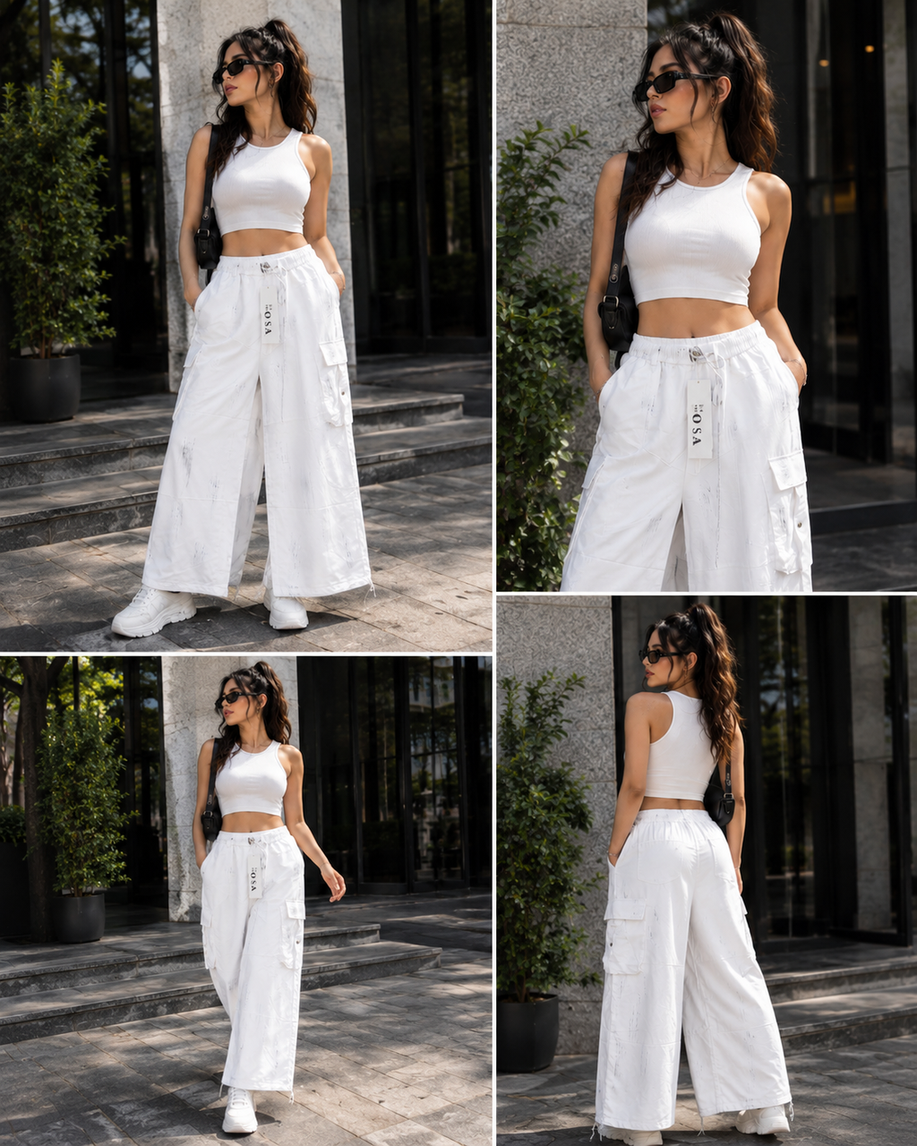 Women’s Wide Leg Cargo Pants | High Waist Baggy Parachute Trousers with Utility Pockets
