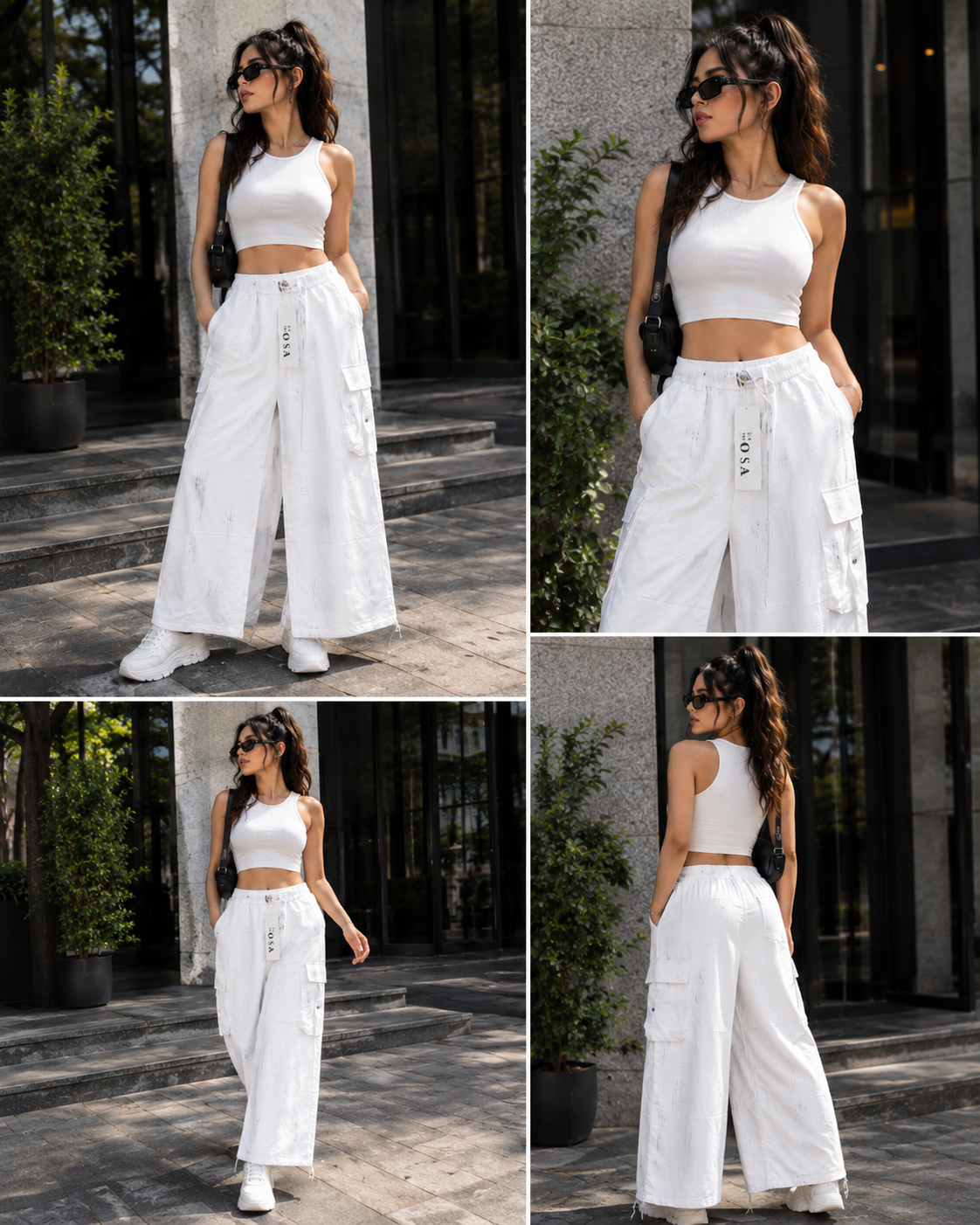 Women’s Wide Leg Cargo Pants | High Waist Baggy Parachute Trousers with Utility Pockets