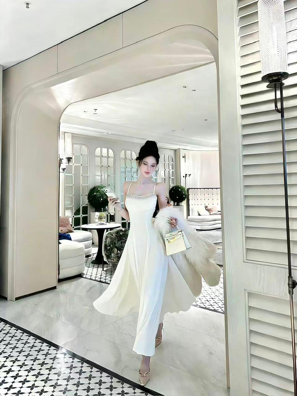 Women’s Elegant Rhinestone Strap Dress – Sleeveless Party & Evening Gown