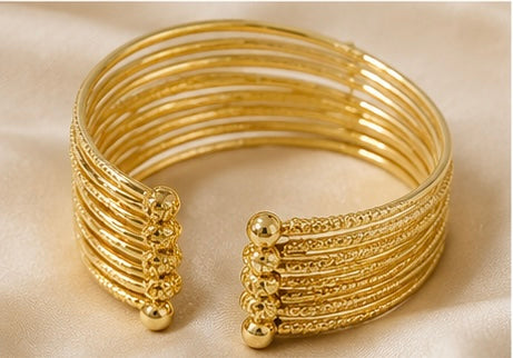 Gold-Plated Multi-Layer Open Cuff Bangles for Women | Traditional Ethnic Kada Bracelet Set | Adjustable Party & Wedding Jewellery