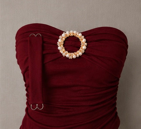 Burgundy Pearl-Ring Ruched Bandeau Top