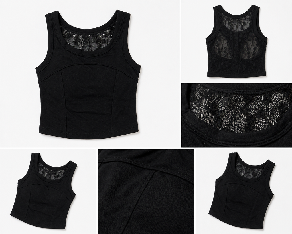 Midnight Lace Elegance Padded Crop Tank Top