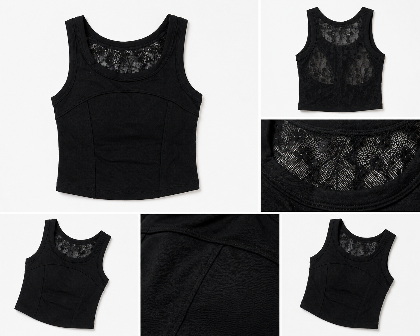 Midnight Lace Elegance Padded Crop Tank Top