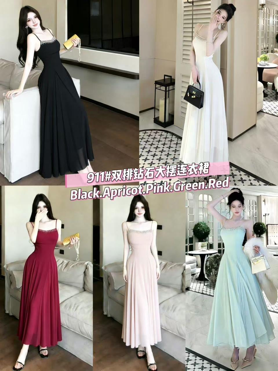 Women’s Elegant Rhinestone Strap Dress – Sleeveless Party & Evening Gown