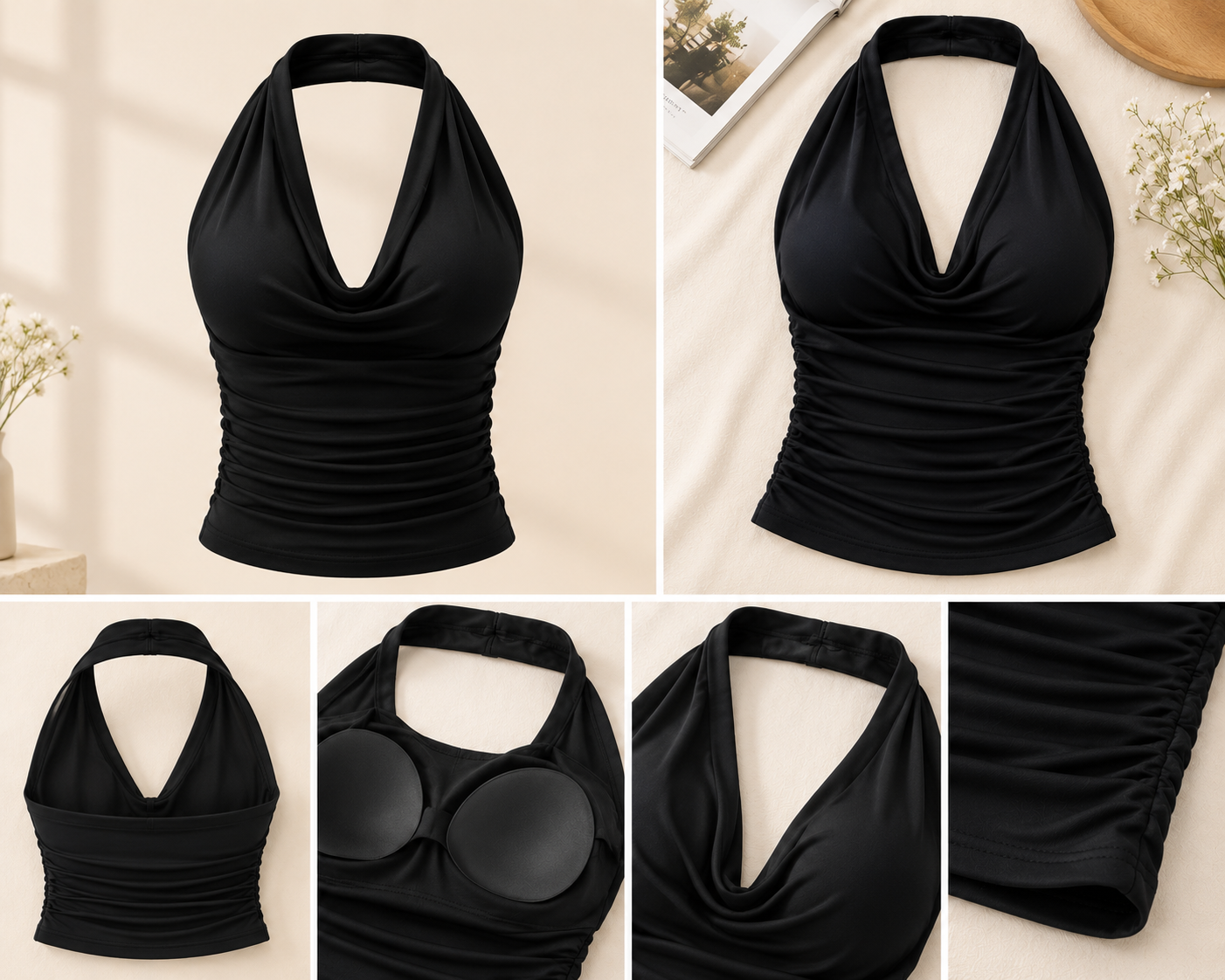 Ivory Bliss Ruched Halter Neck Top