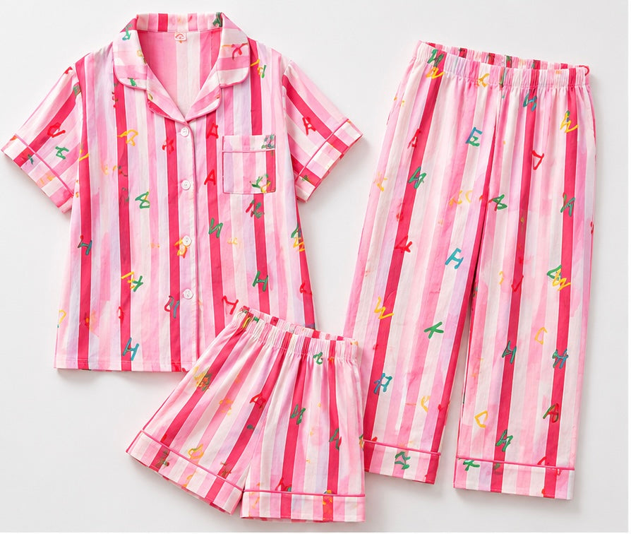💖 Candy Stripe Dream Cotton Night Suit 3 Set