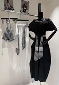 Women’s 3-Piece Off Shoulder Co-Ord Set with Striped Crop Top, Balloon Pants & Shrug | Korean Style Outfit