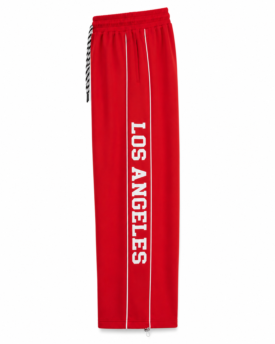 Women’s Red Wide Leg Track Pants with Side Piping & Los Angeles Print | High-Waist Casual Streetwear