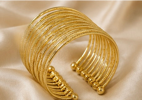 Gold-Plated Multi-Layer Open Cuff Bangles for Women | Traditional Ethnic Kada Bracelet Set | Adjustable Party & Wedding Jewellery