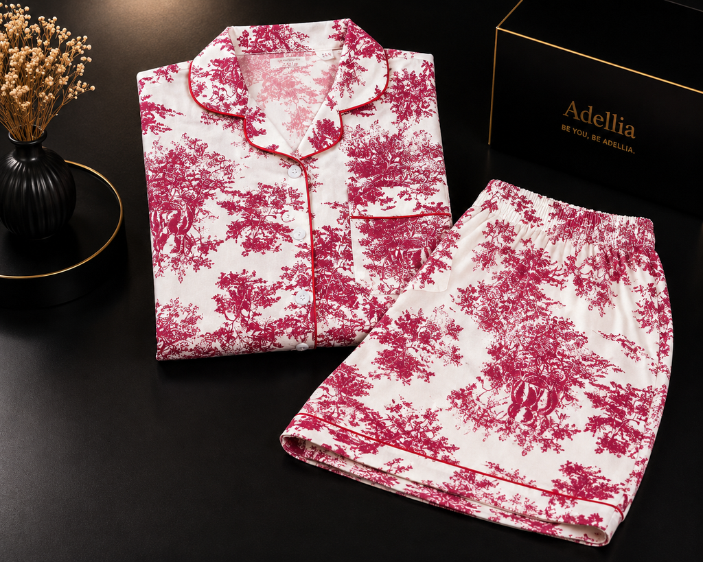 Product Title

Women’s Premium Satin Night Suit Set | Half Sleeve Button-Down Shirt & Shorts | Soft Silk Feel Floral Printed Sleepwear | White & Wine Pink Lounge Wear