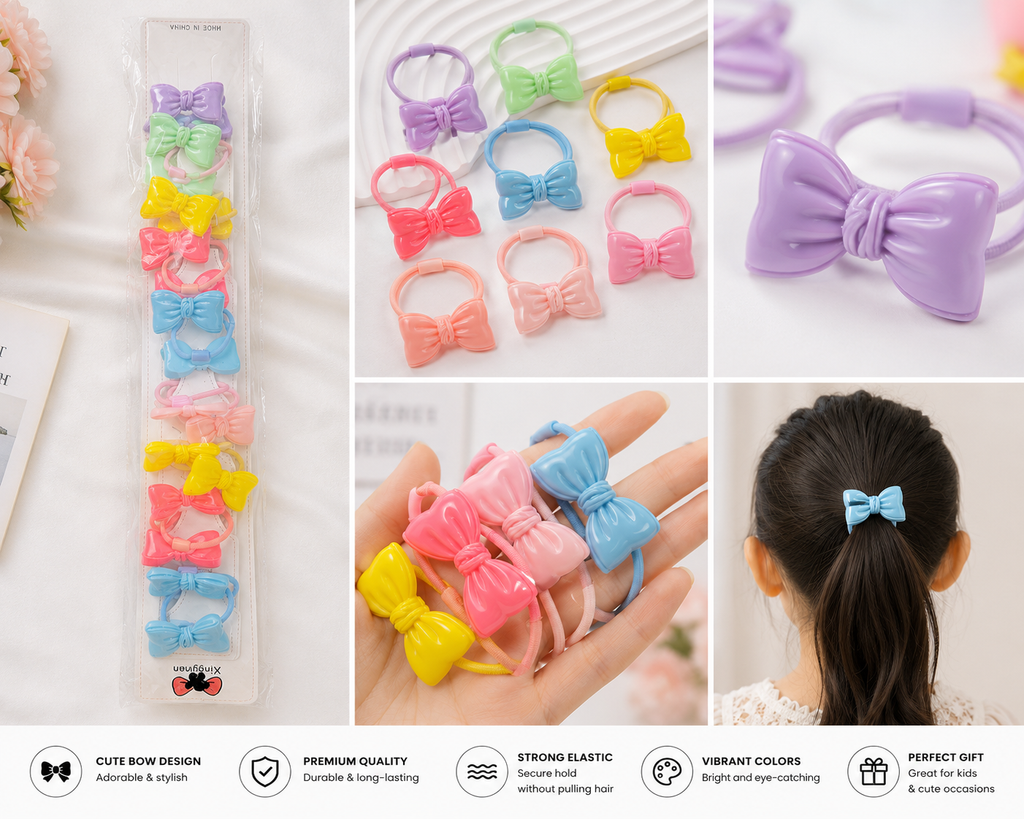 Candy Bow Hair Ties – Colorful Elastic Ponytail Holders (Pack of 4)