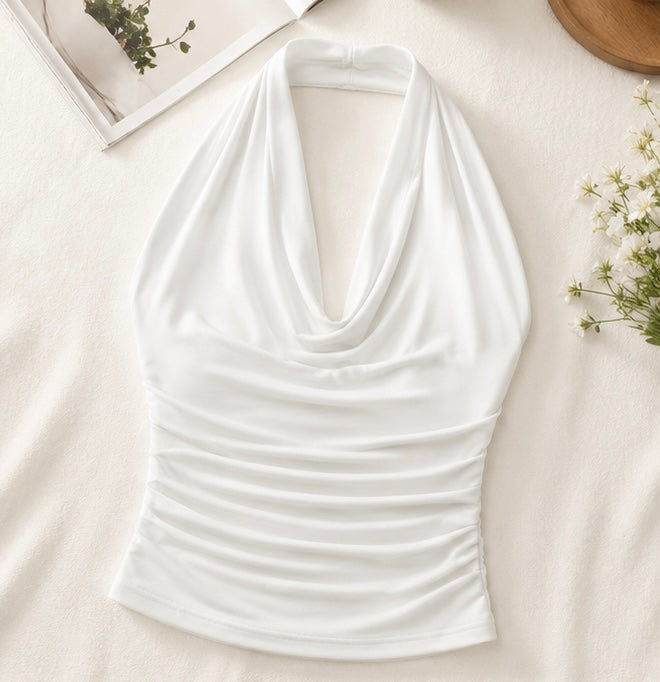 Ivory Bliss Ruched Halter Neck Top