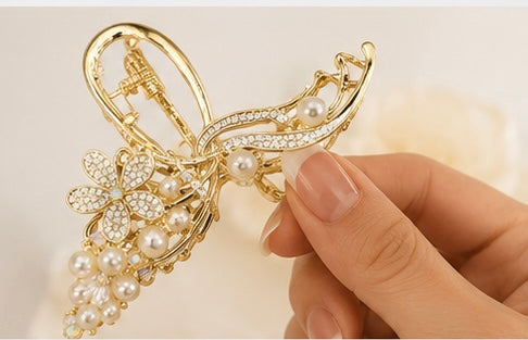 Pearl Blossom Metal Luxe Hair Claw Clip