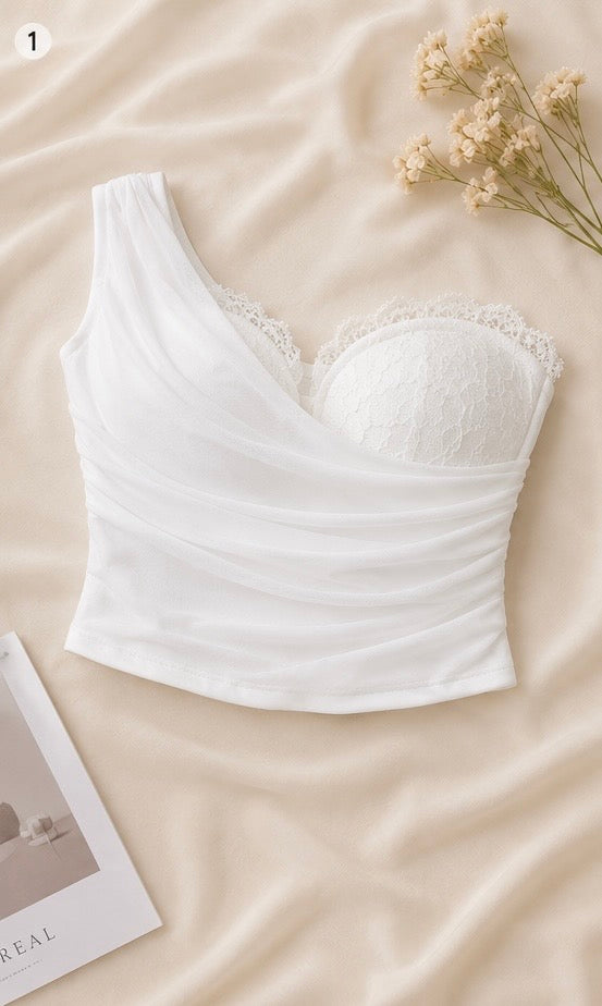 Angelique One-Shoulder Lace Corset Top