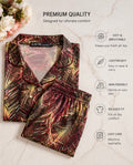 Women’s Printed Satin Night Suit Set – Half Sleeve Button-Down Pajama Set