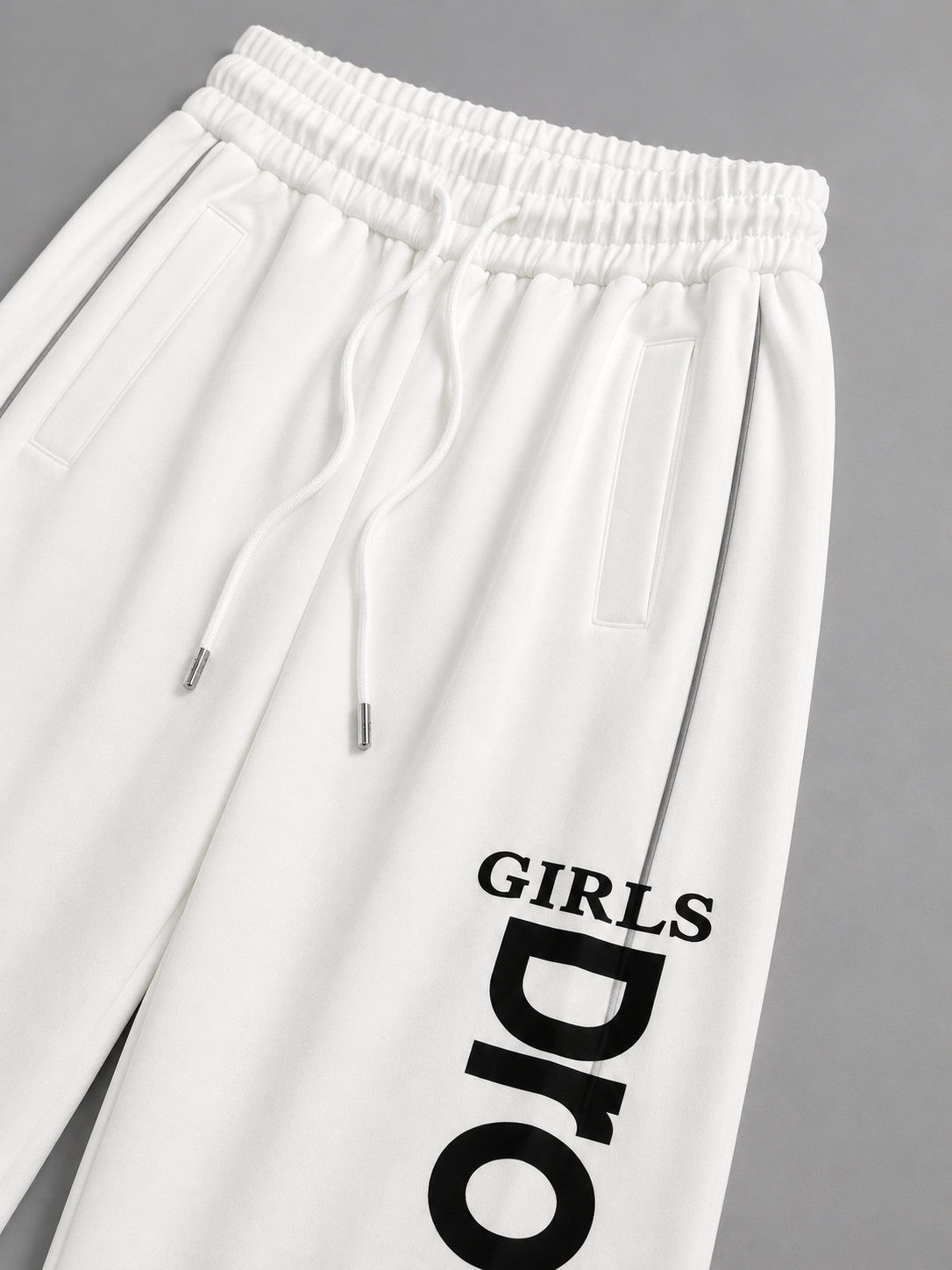 Women’s White Wide Leg Track Pants with Graphic Print | Oversized High-Waist Streetwear Joggers
