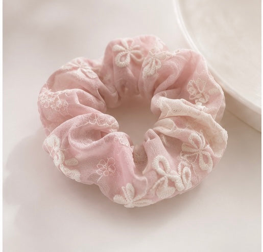 Floral Embroidered Organza Scrunchie 2 set