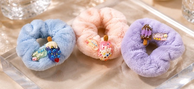Pcs Cute Plush Ice Cream Scrunchies for Women & Girls | Soft Velvet Hair Ties | Premium Hair Accessories | Multicolor