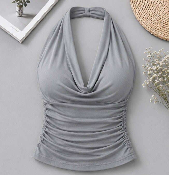 Ivory Bliss Ruched Halter Neck Top