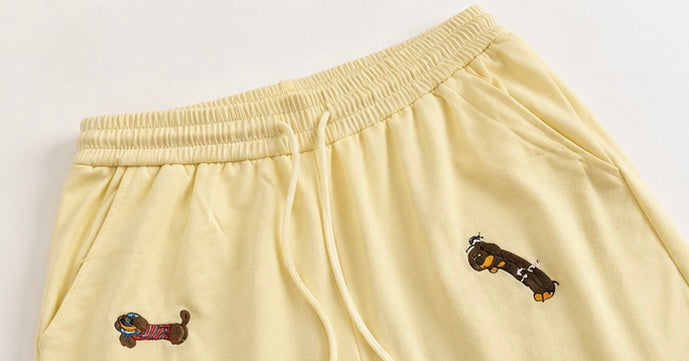 Cute Dachshund Embroidered Wide-Leg Lounge Pants