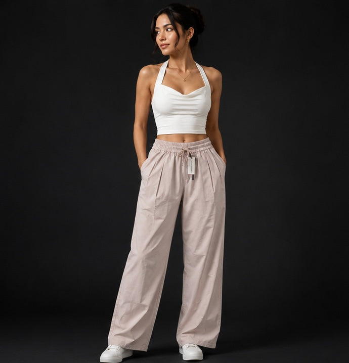 Women’s Relaxed Fit Wide-Leg Lounge Pants – Light Beige