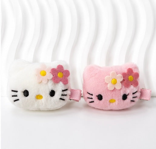 Kawaii Plush Kitty Hair Clips – Cute Cartoon Fur Hair Pins (Pack of 2)