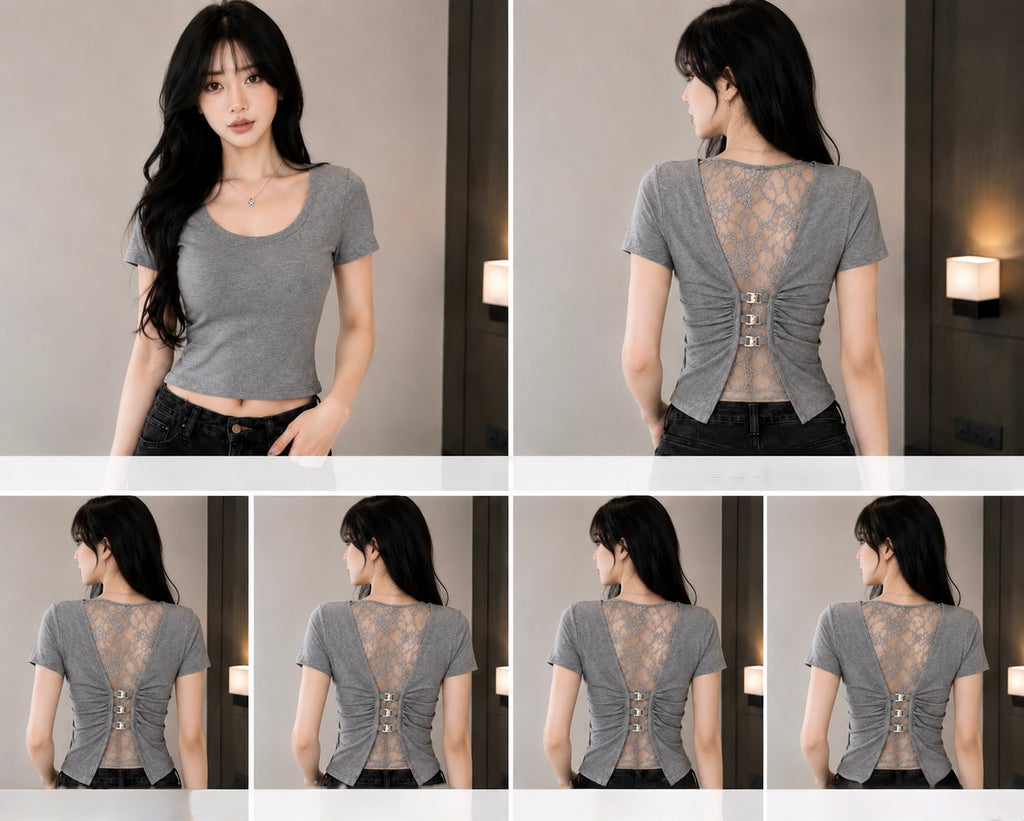 Lace Whisper Open-Back Fitted Crop Top