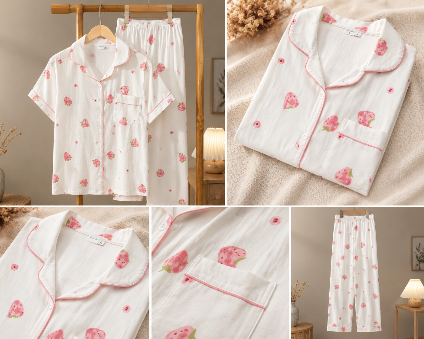 🍓 Strawberry Sweet Dreams Cotton Night Suit Set