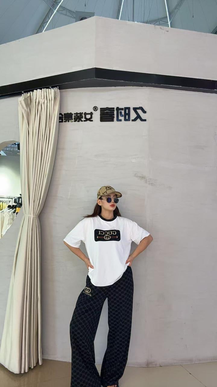 Women’s Premium Oversized White Graphic T-Shirt with Black Printed Wide-Leg Lounge Pants Co-Ord Set