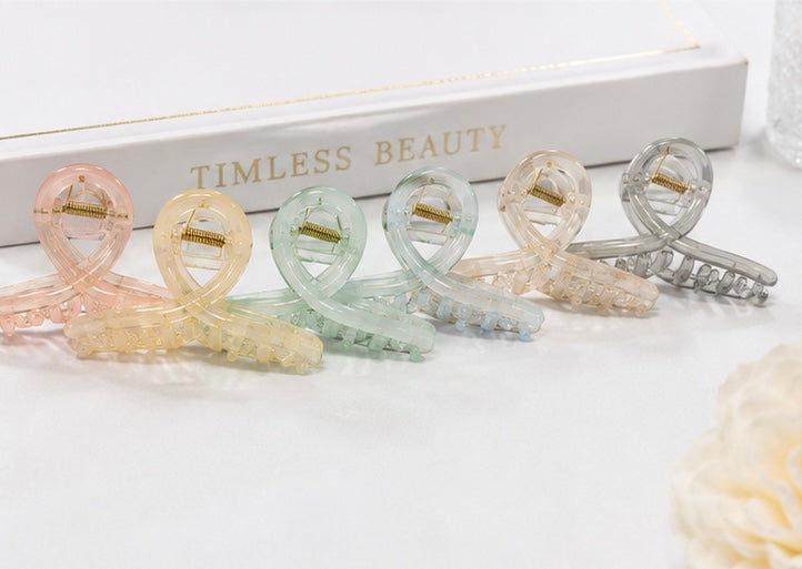 Pastel Loop Hair Claw Clips – Transparent Matte Hair Accessories (Pack of 2)