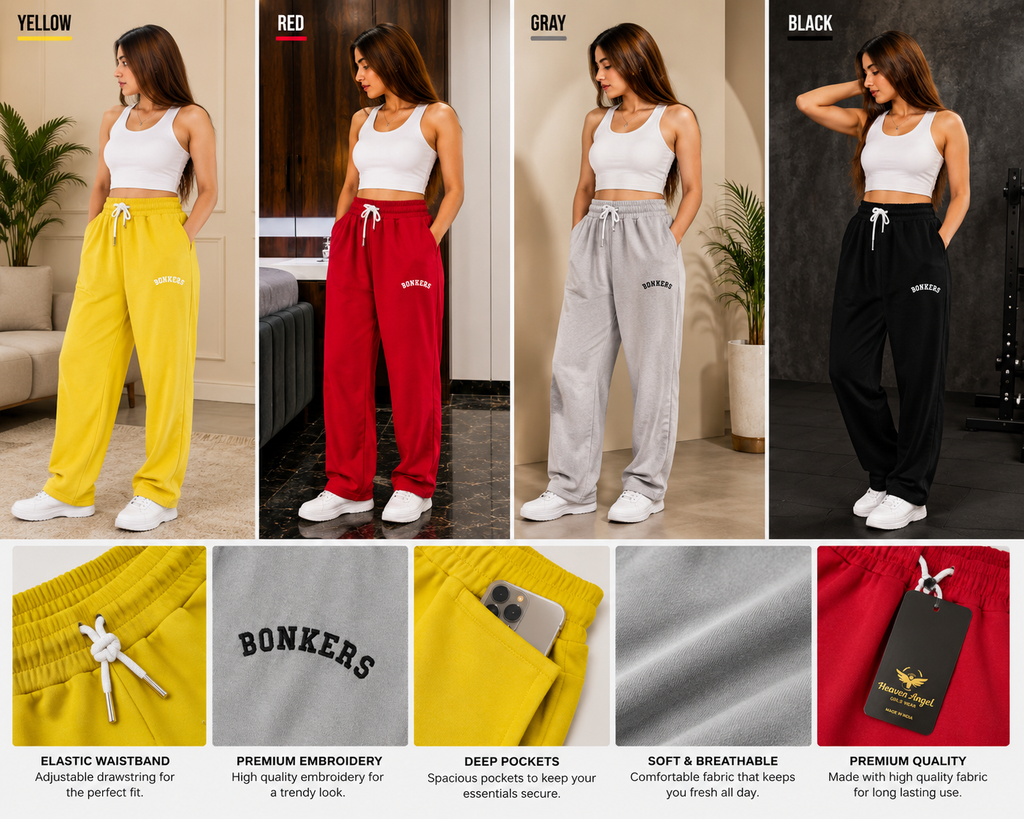 Women’s Bonkers Wide Leg Track Pants – High Waist Relaxed Fit Joggers