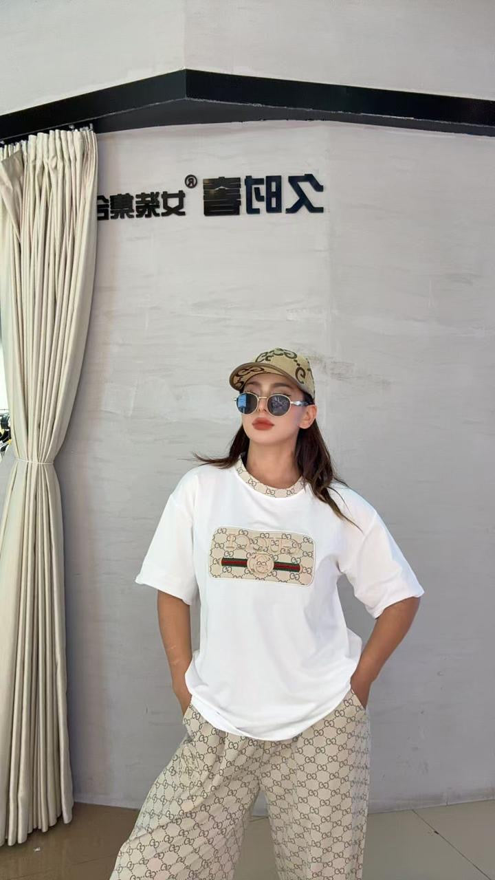 Women’s Premium Oversized White Graphic T-Shirt with Black Printed Wide-Leg Lounge Pants Co-Ord Set
