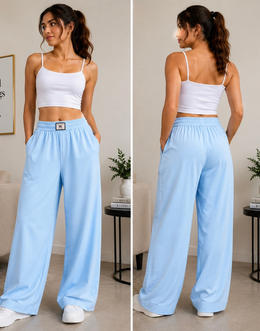Women’s Relaxed Fit Wide-Leg Lounge Pants – Light Beige