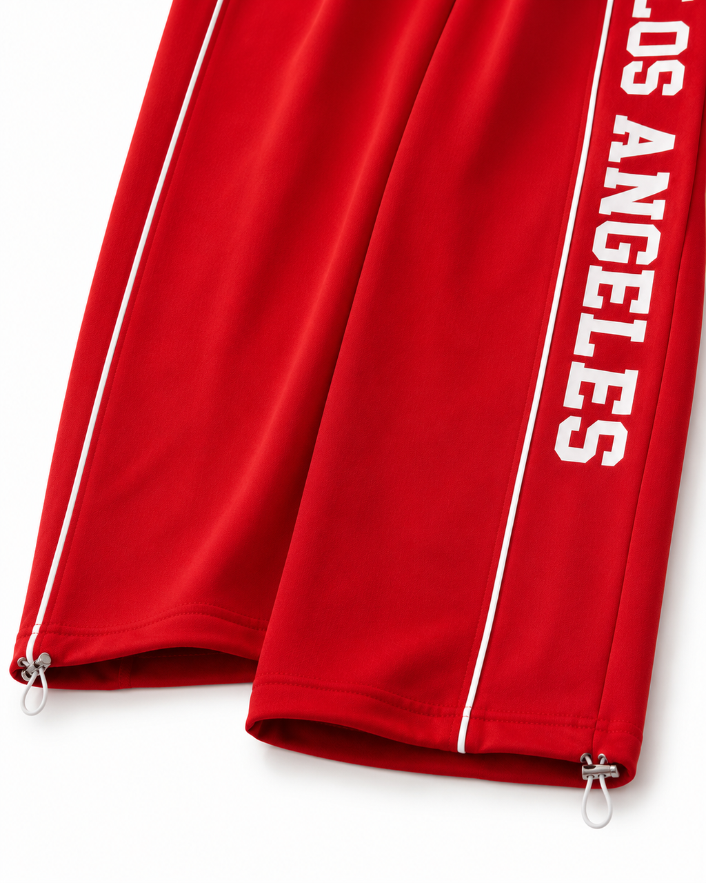 Women’s Red Wide Leg Track Pants with Side Piping & Los Angeles Print | High-Waist Casual Streetwear
