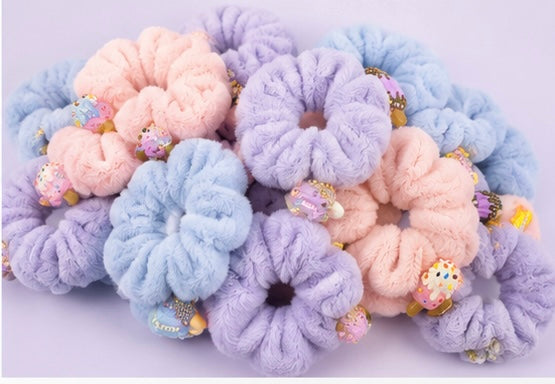Plush Candy Scrunchies – Ultra Soft Fluffy Hair Ties (Pack of 2)