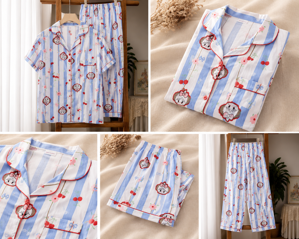 🍒 Cherry Blossom Cutie Cotton Night Suit Set